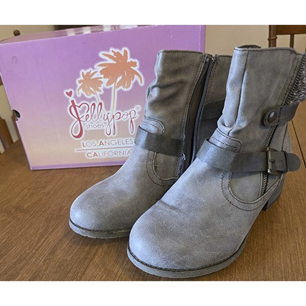 Jellypop Buckle Ankle Boots Zip Up Womens Shoes Grey Size 8
